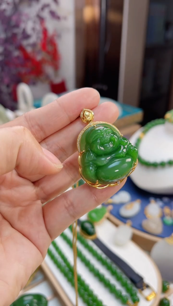 【闪购商品】和田玉吊坠18K金镶嵌佛公