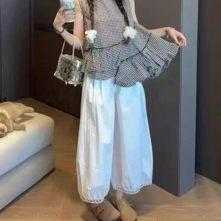 K1078白拼镂空蕾丝花边灯笼裤5817