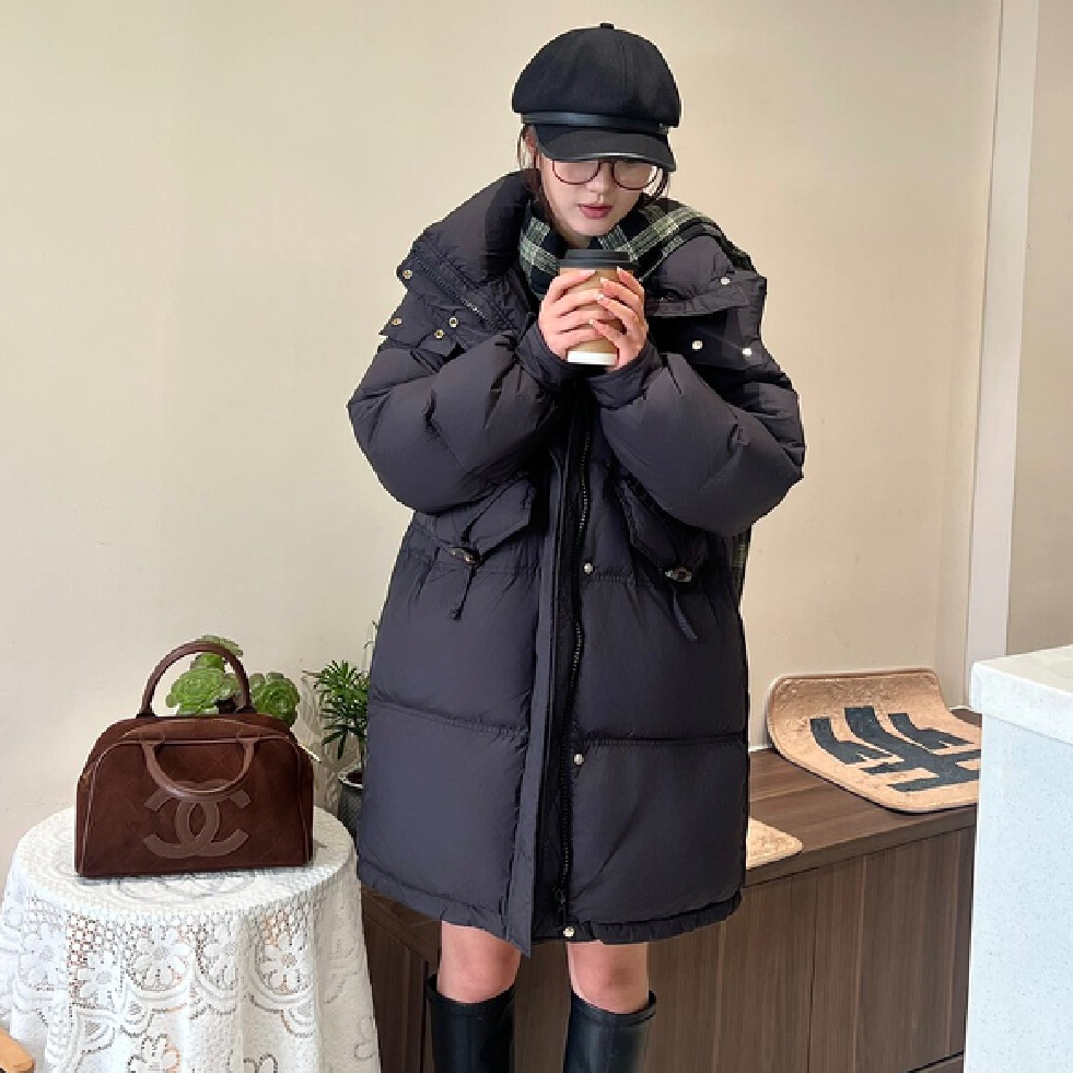 8667#冬季连帽百搭保暖中长款韩版加厚纯色短款棉服羽外套