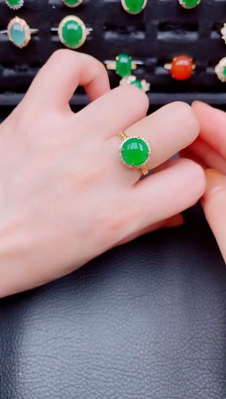【闪购商品】翡翠戒指银S925镶嵌天然a货翡翠91