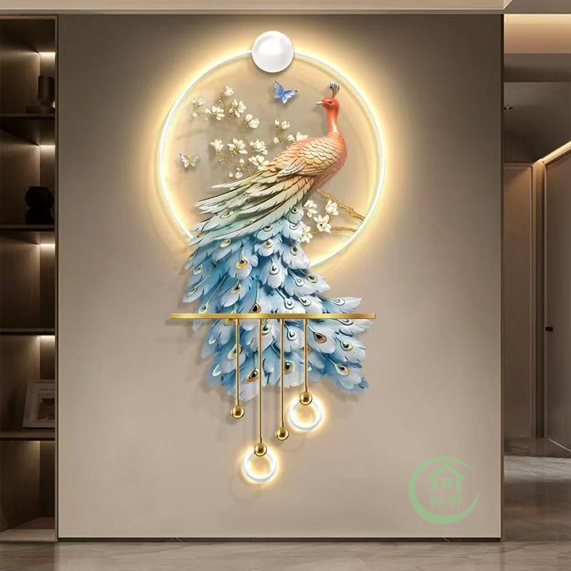 孔雀新款铝合金挂件玄关画入户壁画挂件新中式如意走廊过道装饰画