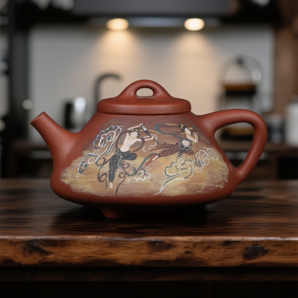 木隐砂堂 紫砂壶 飞天 140cc 泥绘 茶器 张志清高徒 陈磊制 