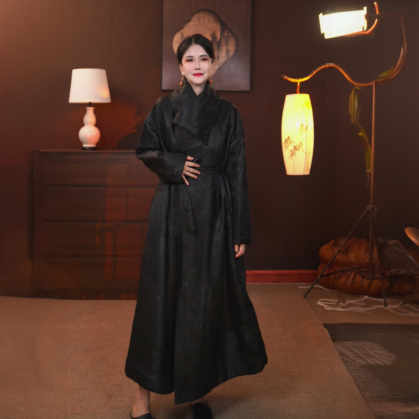延禧-《年轮》香云纱桑蚕丝冬款重缎棉服保暖（配本布腰带香云纱女装
