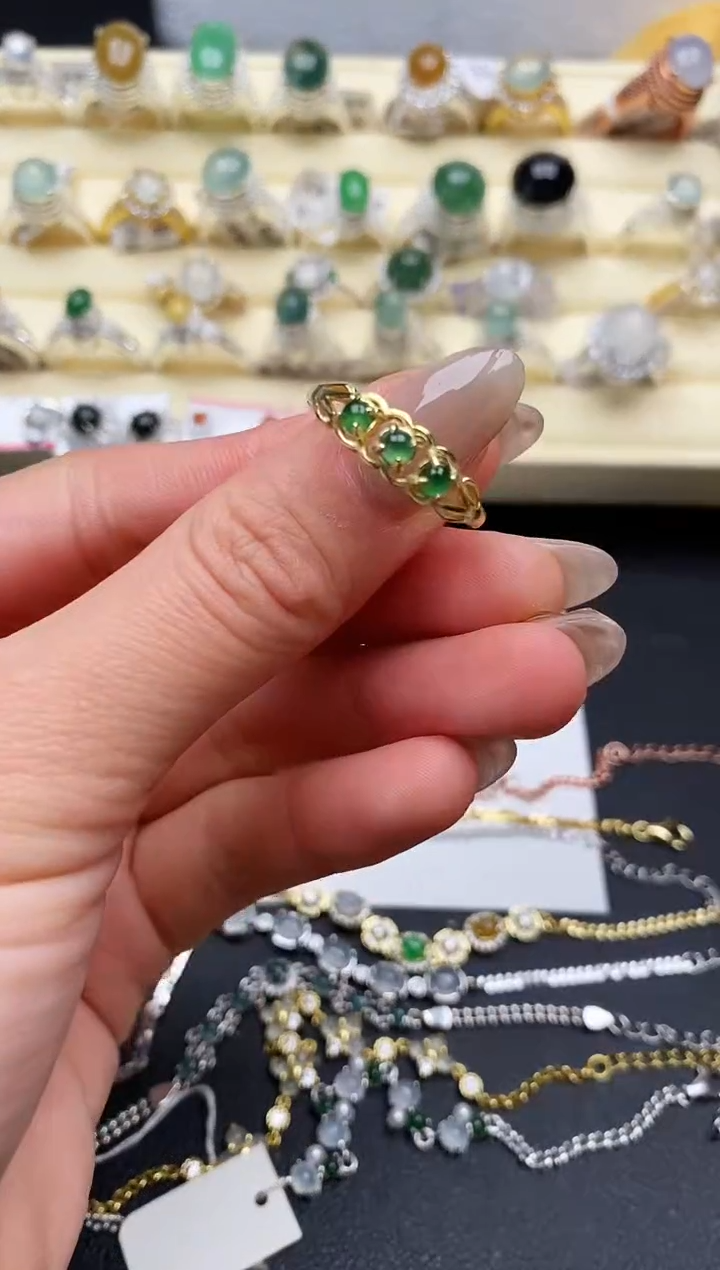 【闪购商品】翡翠戒指银S925镶嵌缅甸翡翠3  5+5