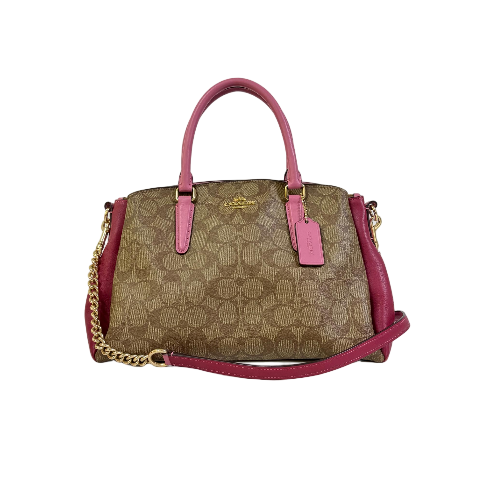 95新 COACH/蔻驰 经典老花PVC拼皮单肩手提戴妃包2512LQ050红色