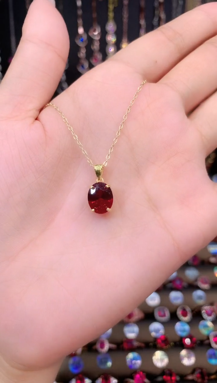 银S925镶嵌吊坠(赠链)红宝石金色酒红810