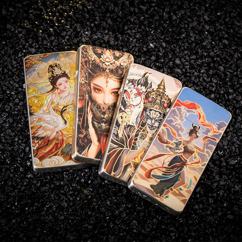 底部密封二代内胆超薄卡片式纯铜鎏金描边珐琅彩绘煤油打火机网红