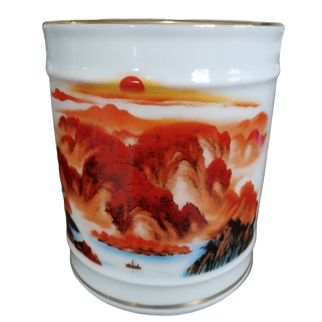 【景宝元陶瓷】景德镇描金鸿运当头笔筒-XD