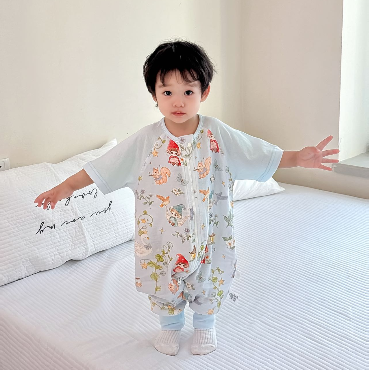 贝梦宁前四后二五分袖睡袋棉纱布分腿王叔家的防踢被宝宝婴儿睡袋