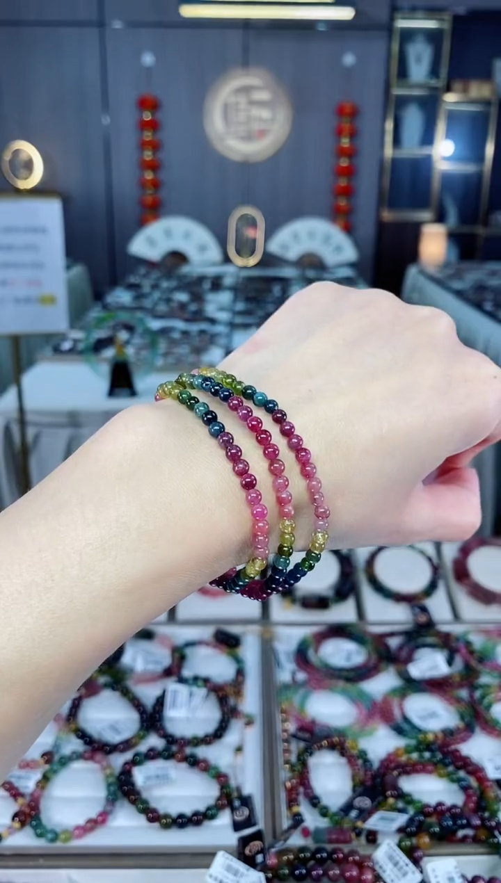 老矿碧玺三圈手串4mm+未镶嵌碧玺 hon多样性发货一条