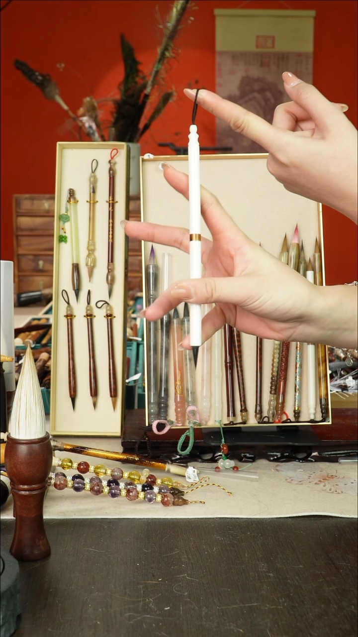 9号闪孤品高货毛笔链接 清水试笔 蘸墨不退