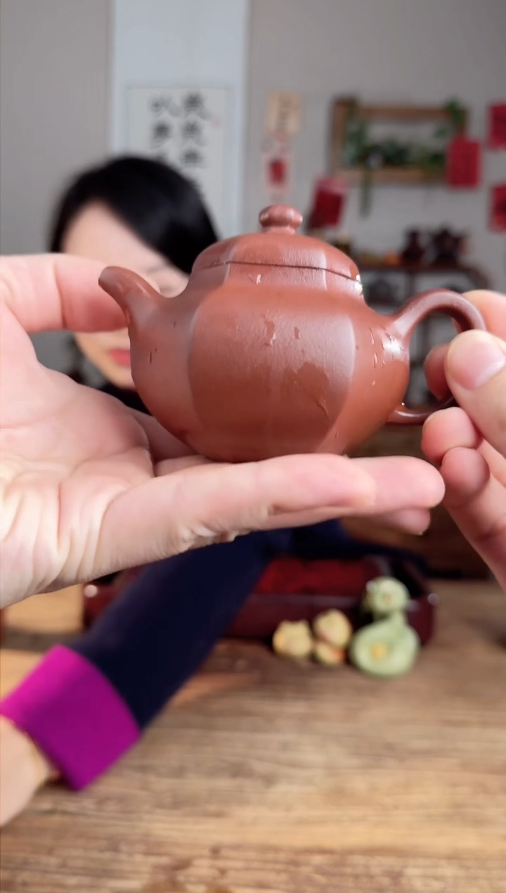 【闪购商品】紫砂茶壶六方柿圆 龙血砂 