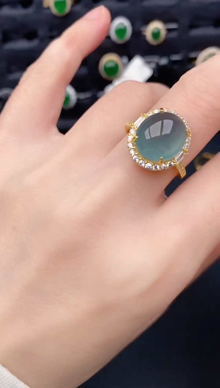 银S925镶嵌戒指翡翠天然a货翡翠529