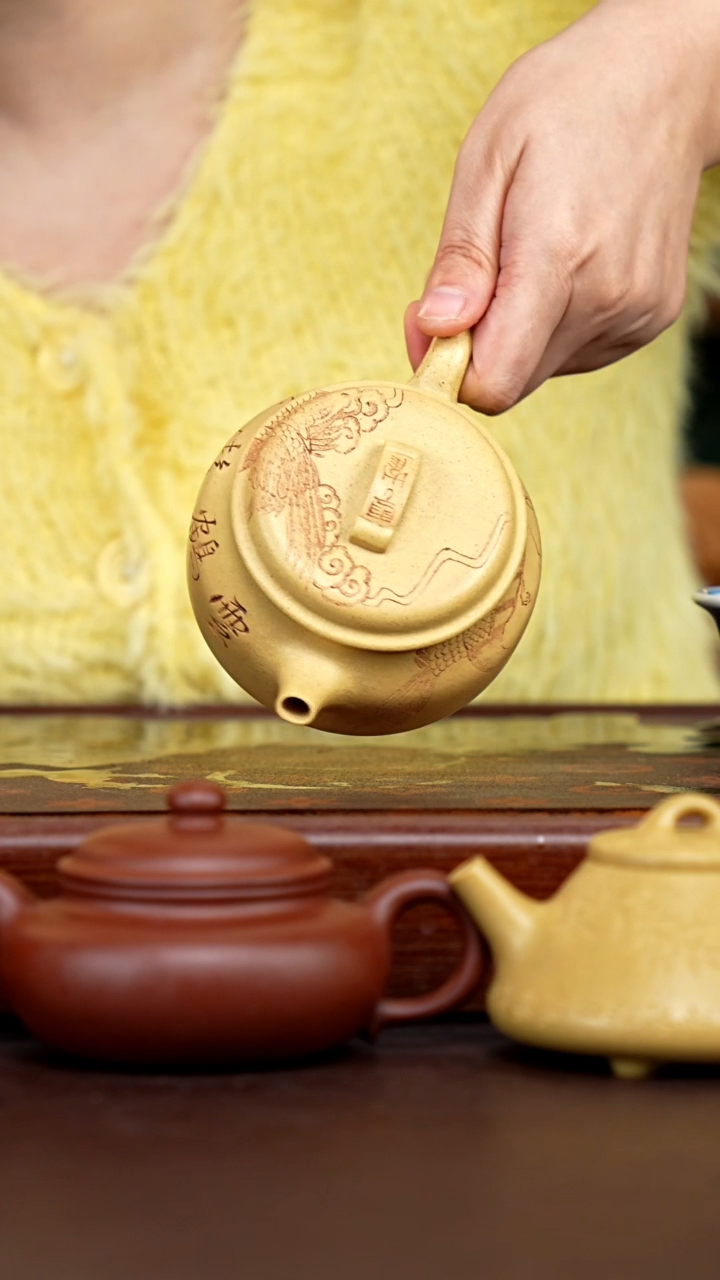 茶壶紫砂本绿刻绘如意井栏