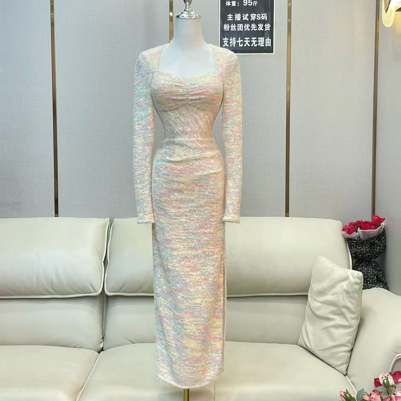 BECHARMING「茶靡少女」时尚优雅修身显瘦针织连衣裙Q0941