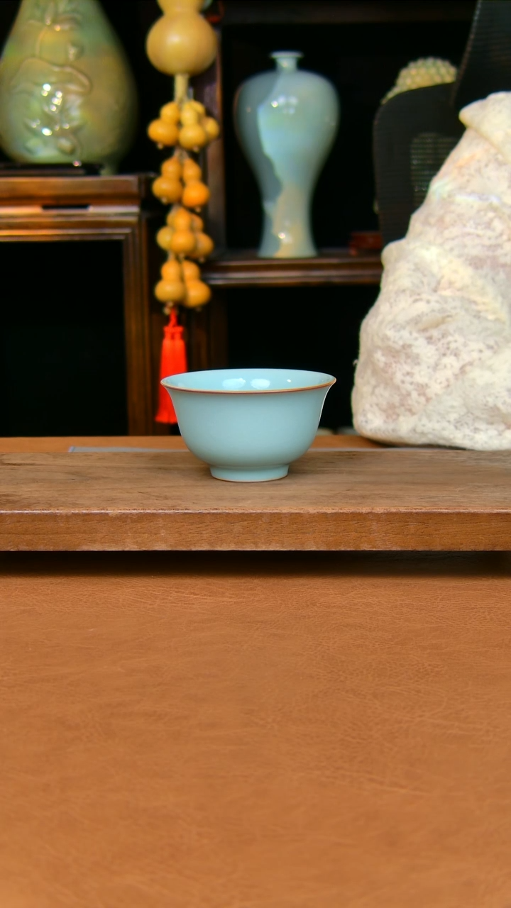 瓷片压手杯全手工原矿天青不完美