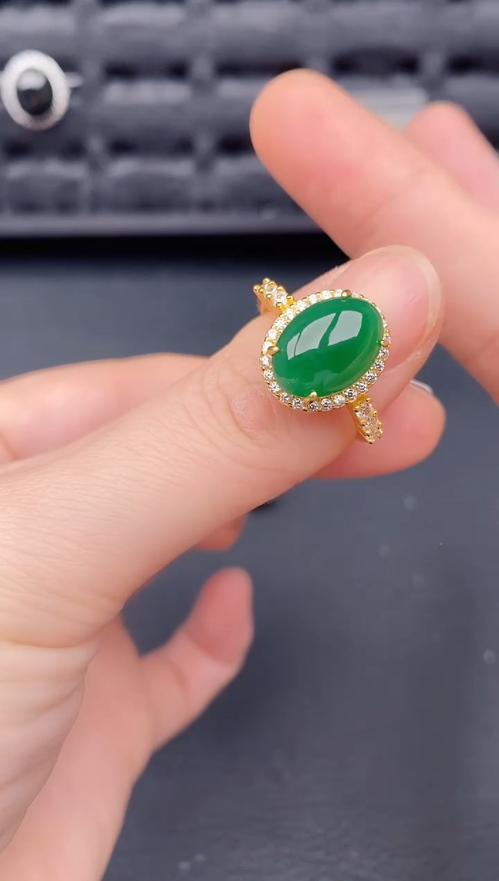 银S925镶嵌戒指翡翠天然a货翡翠289