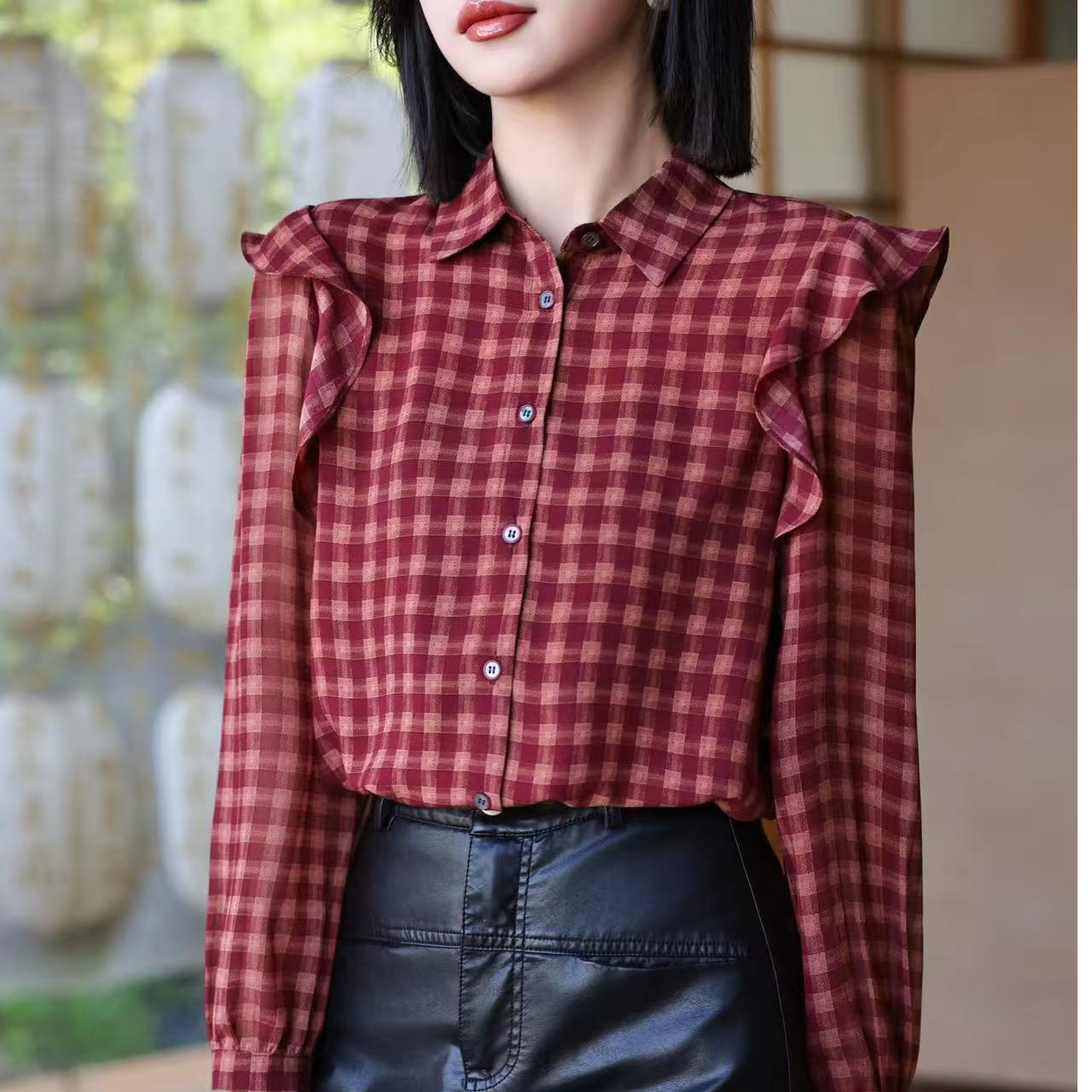 长袖显瘦气质洋气上衣欧货大牌减龄时尚通勤衬衫百搭印花衬衣