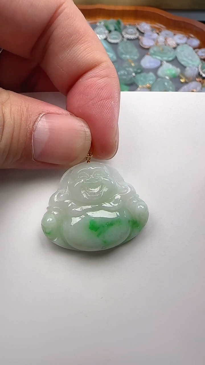 翡翠18K金镶嵌吊坠(不含链)佛公