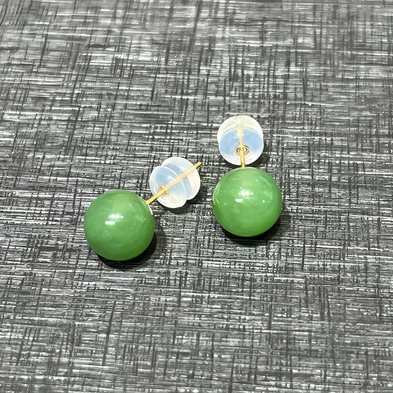 和田玉碧玉耳钉18K金镶嵌