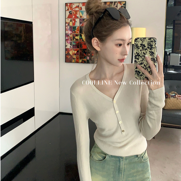 清   林子熙 挚爱内搭！燕麦米桑蚕丝针织衫气质百搭v领毛衣女