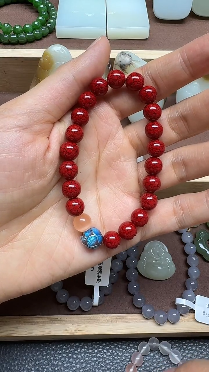 天然辰砂天然晶体手链