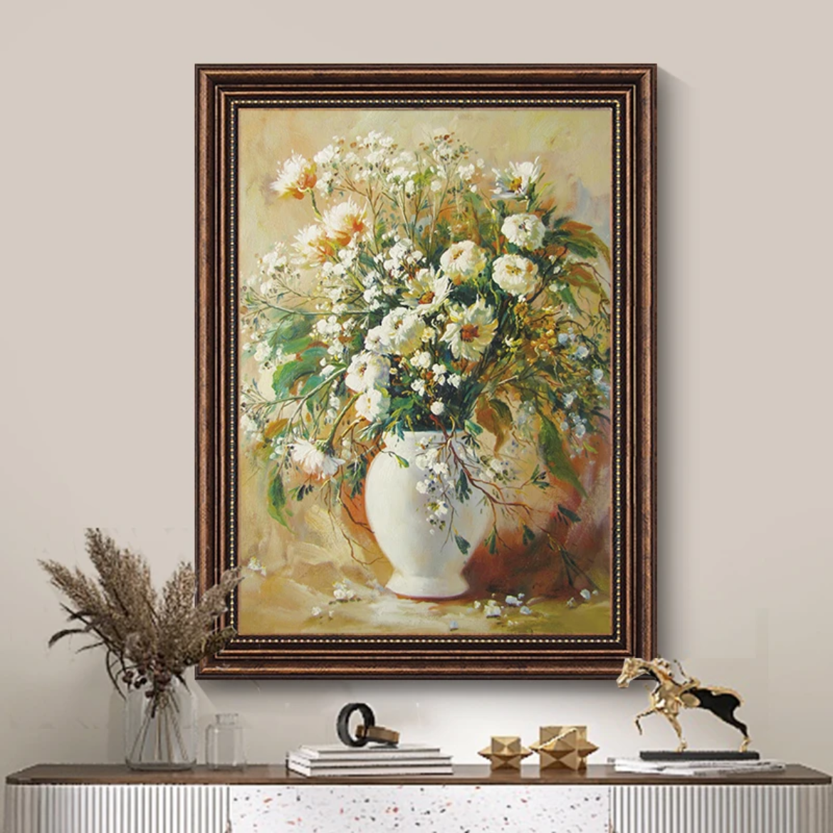 s157富贵金菊装饰画油画风格餐厅挂画斗柜入户墙画卧室壁画