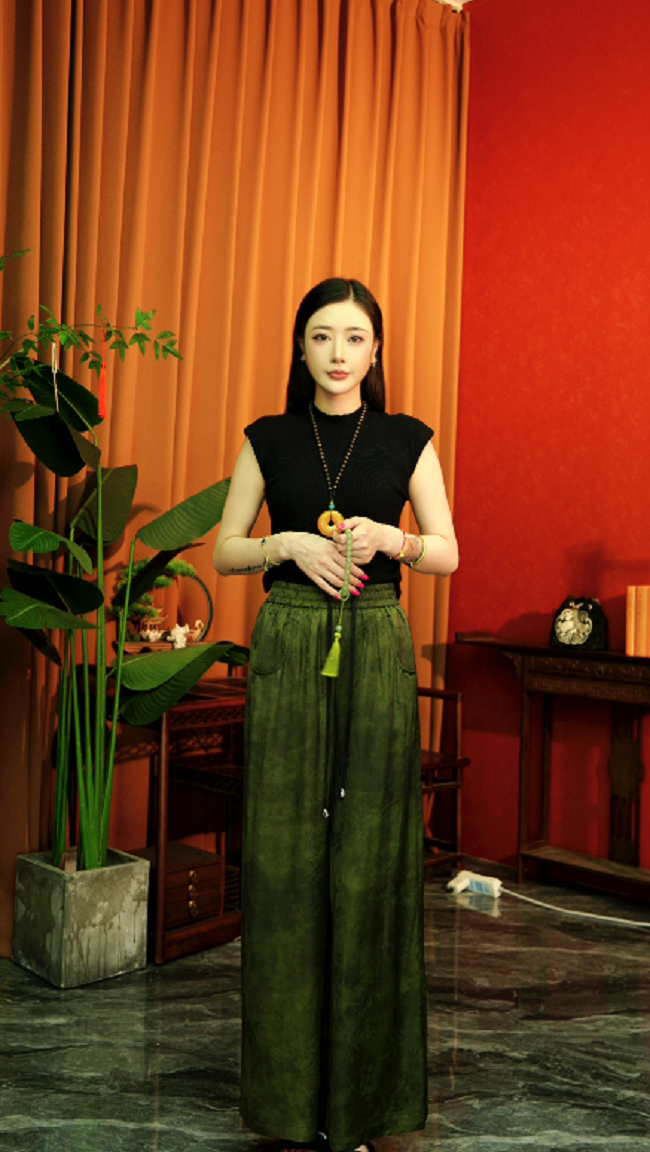 【竹梅】黛绿萃雅 香云纱阔腿直筒裤夏季新中式复古