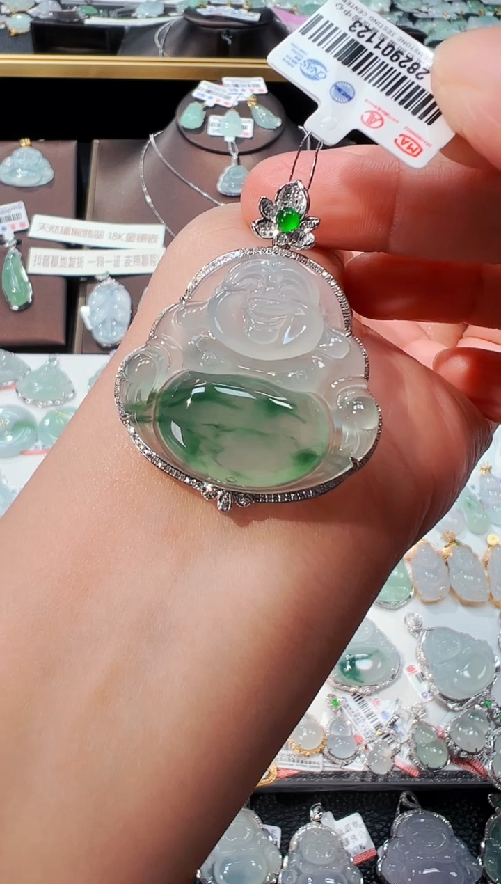 【闪购商品】翡翠吊坠(不含链)18K金镶嵌佛公吊坠1123