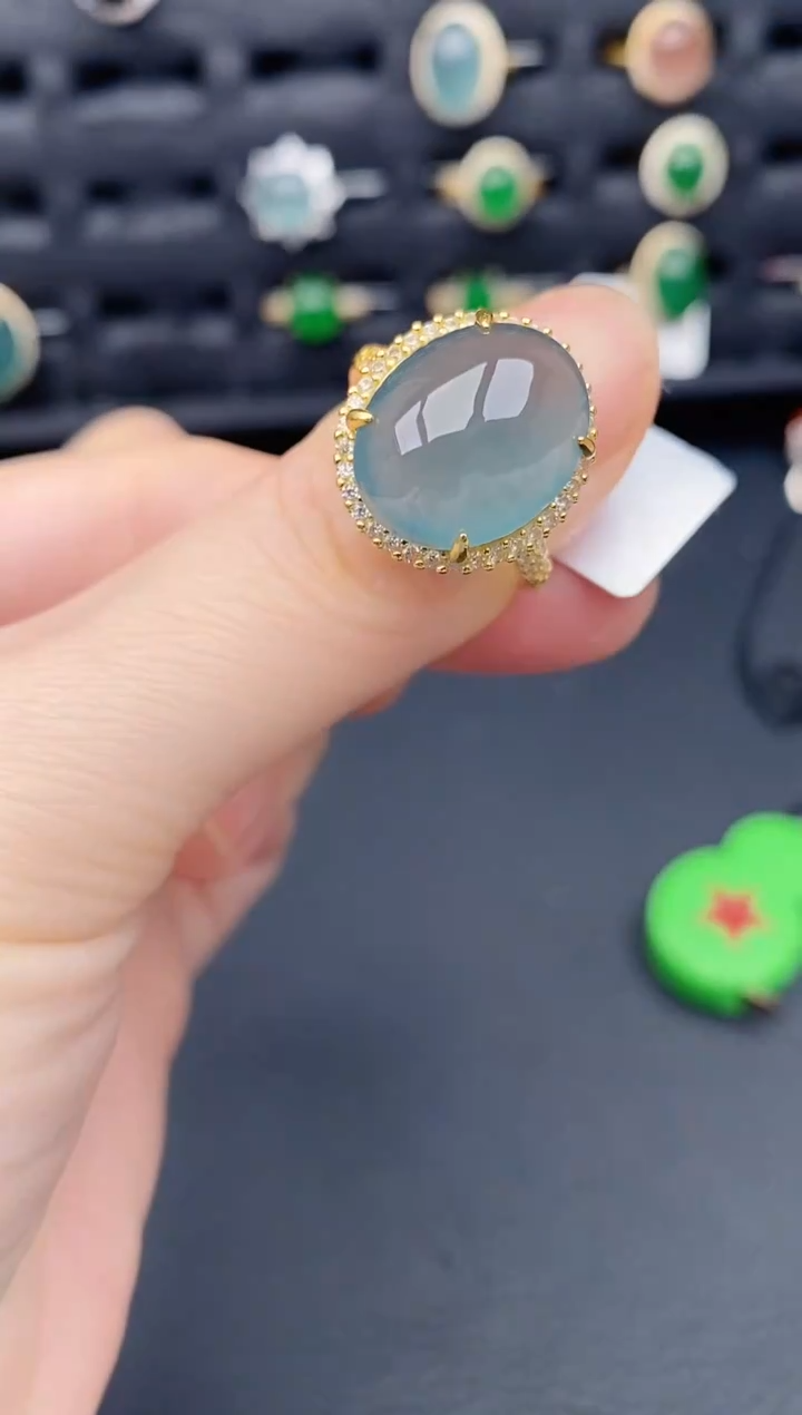 银S925镶嵌戒指翡翠天然a货翡翠168