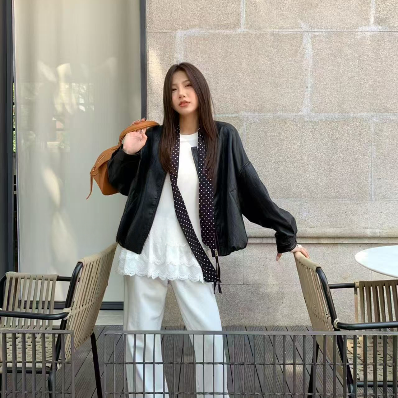 【香姐3店】【81106】秋冬爆款上衣皮衣外套皮衣拉链圆领