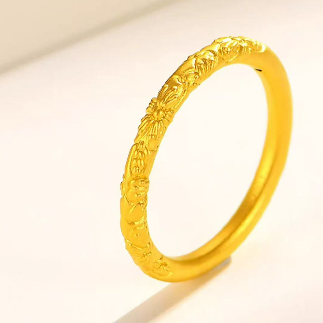 足金999投资金   素圈樱花5D圈戒   时尚复古设计师