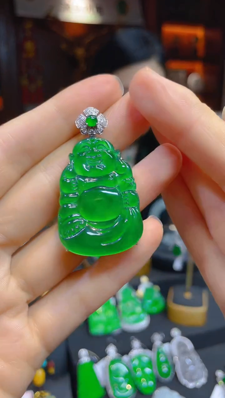 【闪购商品】翡翠颈饰18K金镶嵌118761天然A货翡翠布袋佛