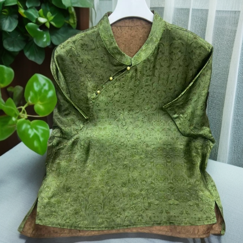 660【绿萝小衫】国风新中式夏季时尚洋气立领斜襟双面穿女式小衫