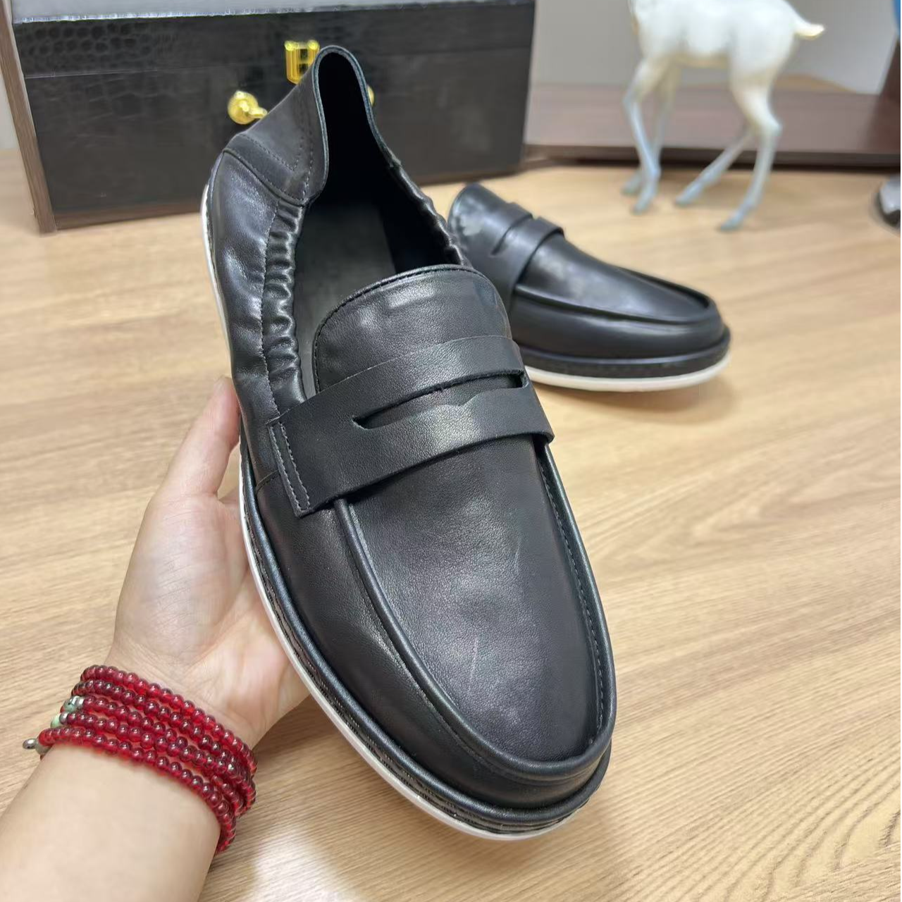 欧洲站新款一脚蹬休闲皮鞋潮流软底豆豆鞋乐福鞋透气休闲百搭商务