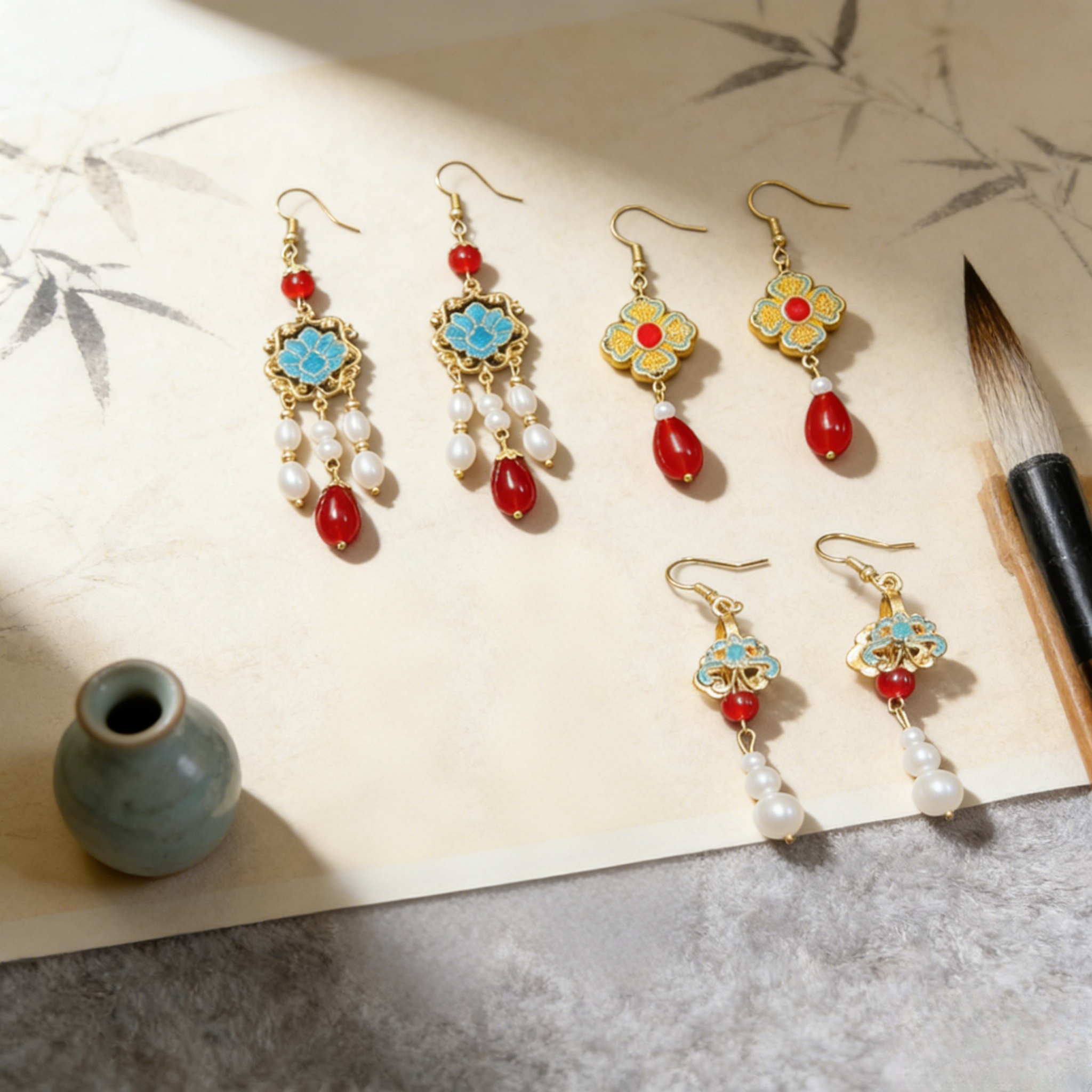 【耳环三对】古风正品耳环女红色新中式国风复古A293