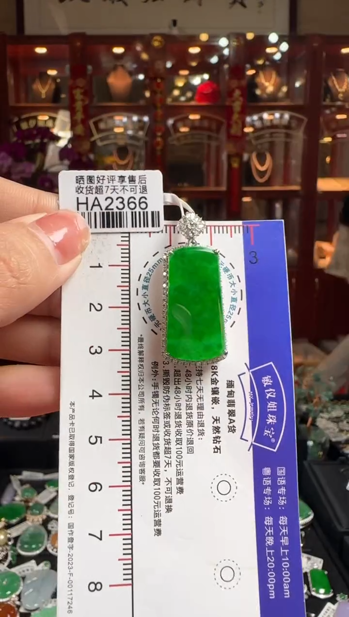 【闪购商品】翡翠颈饰18K金镶嵌HA2366冰辣绿无事牌