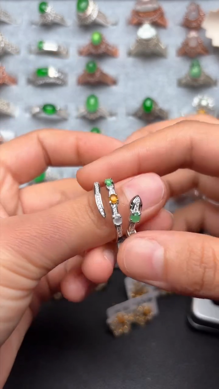 【闪购商品】翡翠戒指银S925镶嵌缅甸A货翡翠S925银镶嵌