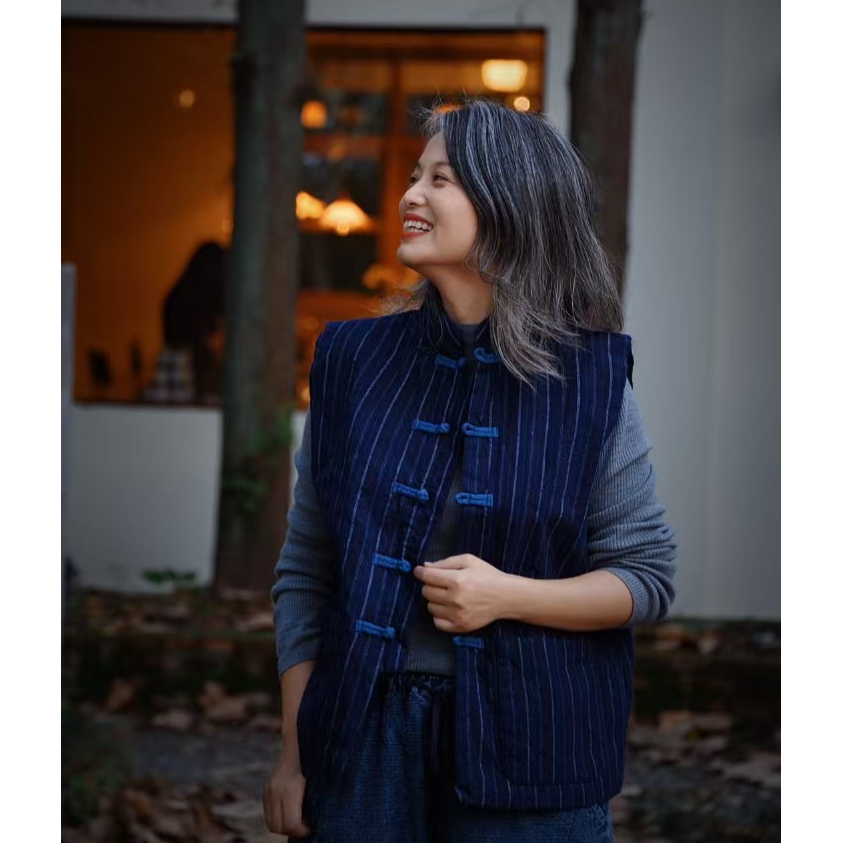 桑在云间交子对襟棉马甲