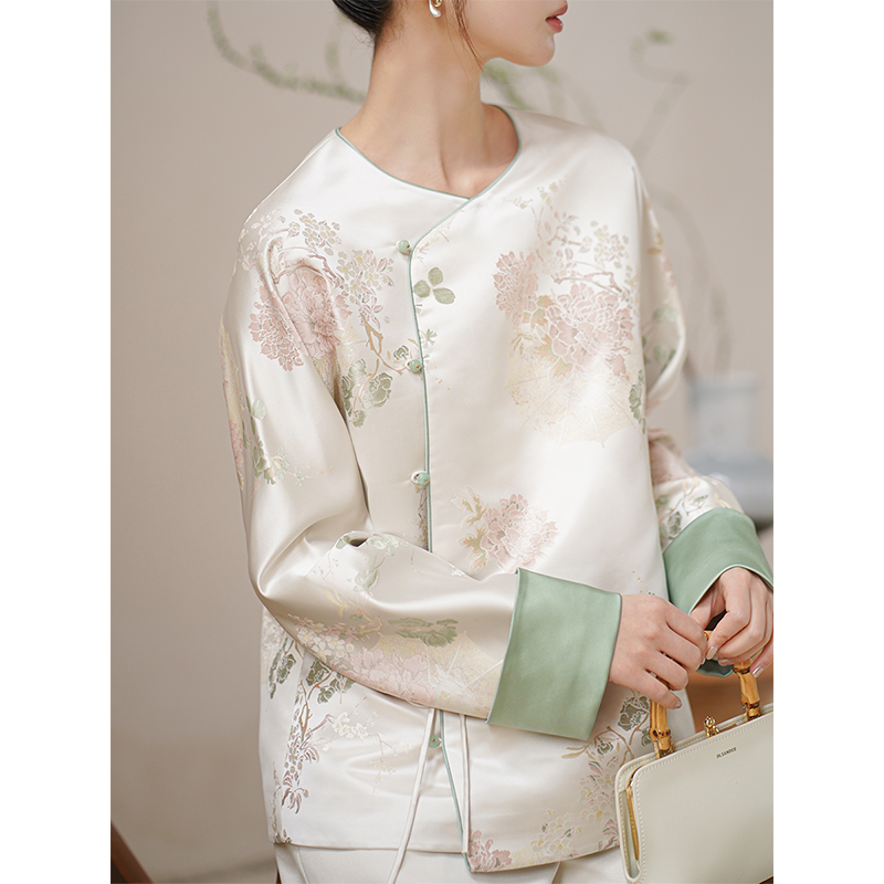 初蝉新中式国风外套2025春新款茶服复古宋锦上衣231248-DN