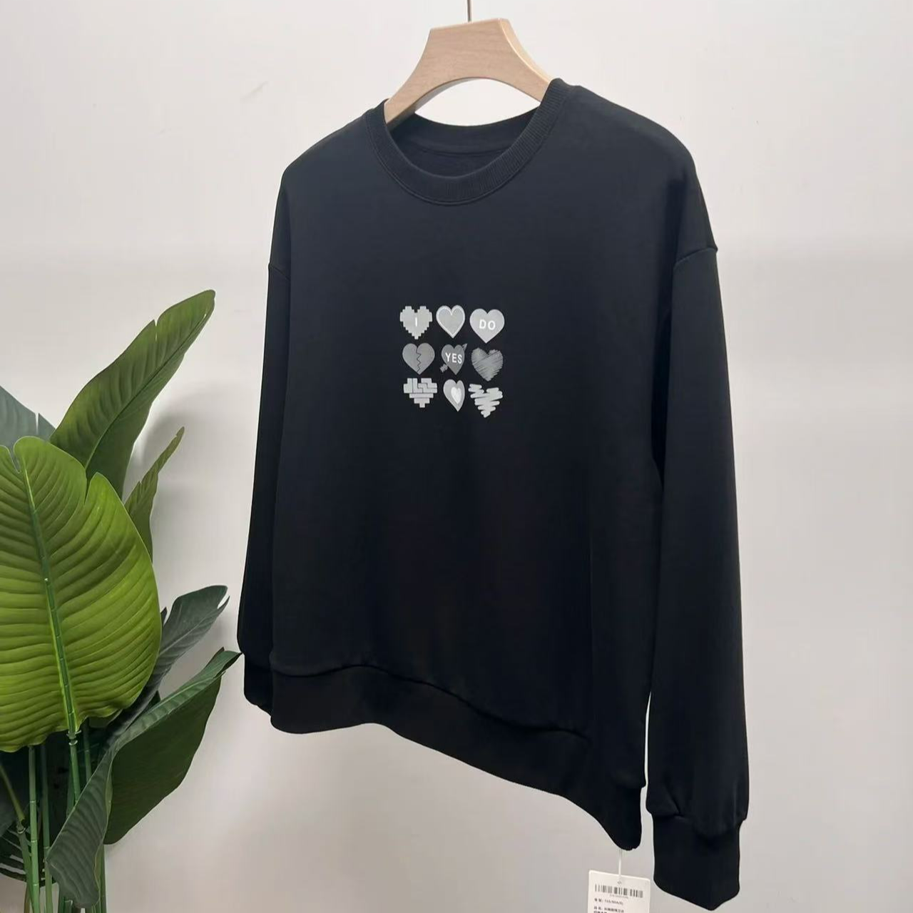 秋季休闲百搭舒适爱心印花圆领卫衣H1346