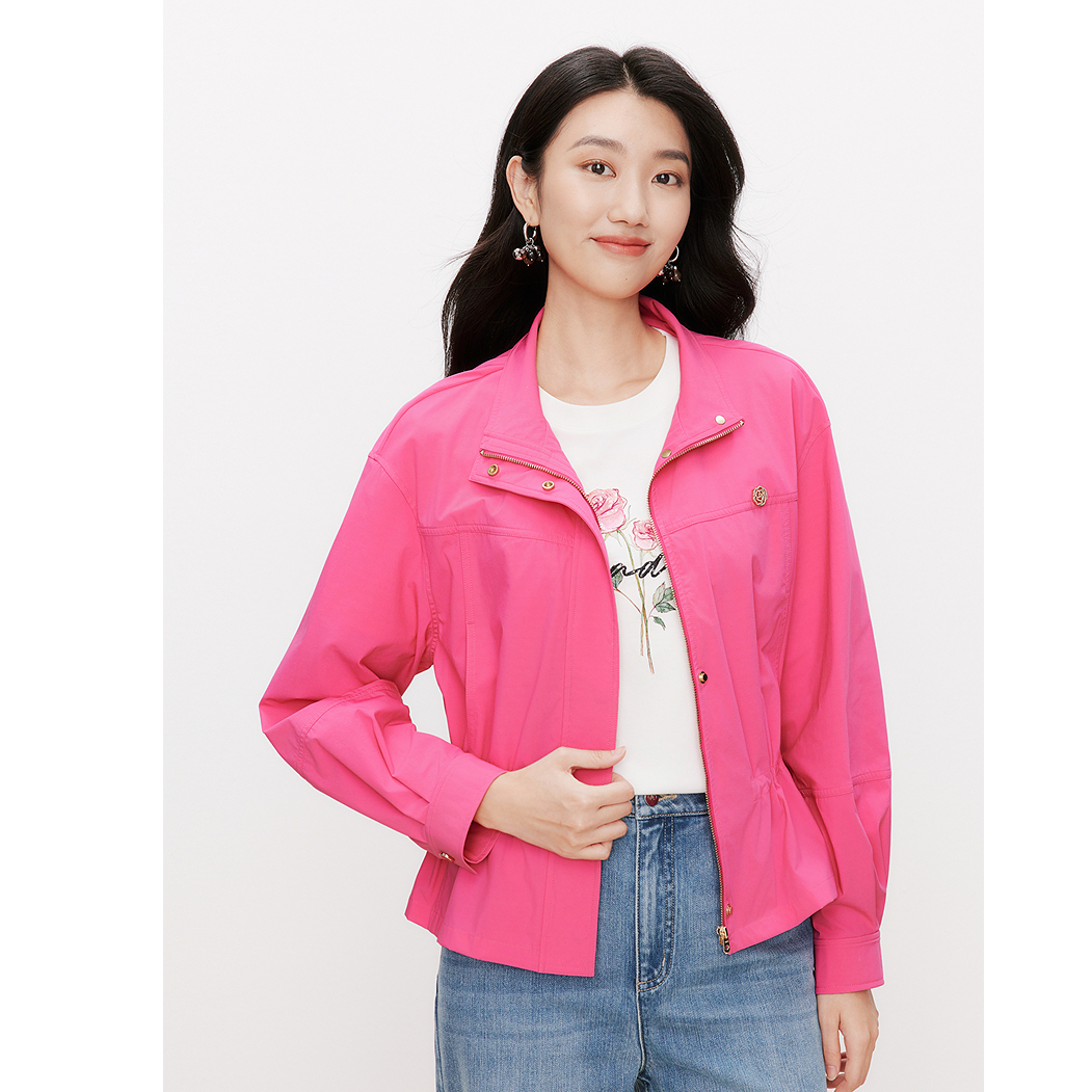 C位款【商场同款】珂莱蒂尔玫瑰LOGO精致时尚休闲百搭季收腰外套