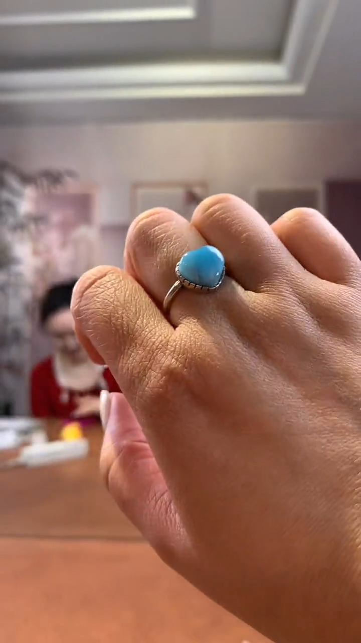 【闪购商品】针钠钙石（海纹石）戒指银S925镶嵌海纹石爱心戒指