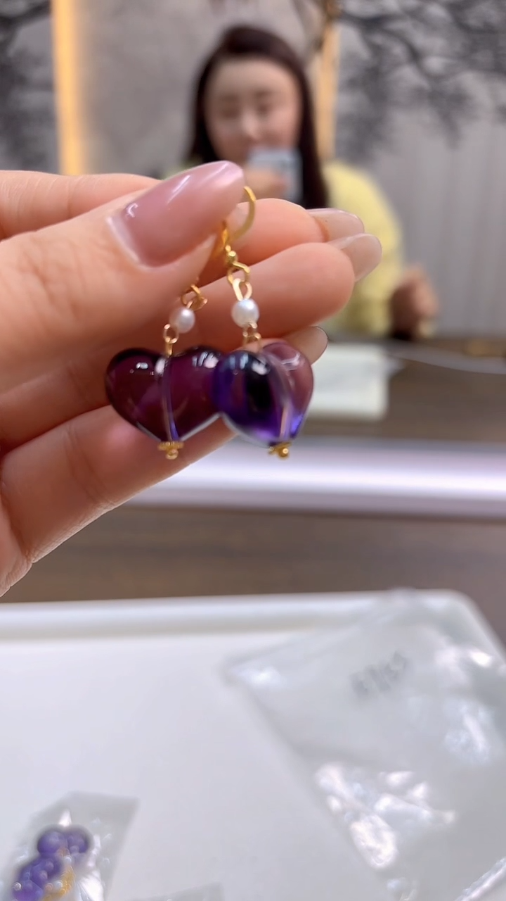 14K金镶嵌耳饰紫晶DIY款E955