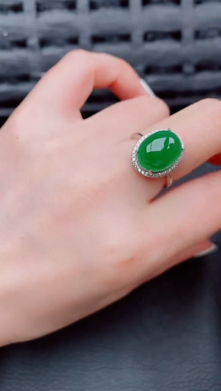 【闪购商品】翡翠戒指银S925镶嵌天然a货翡翠402