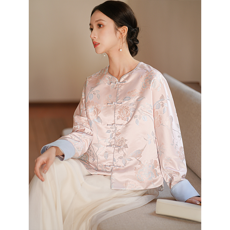 初蝉衣事唐装中国风女装上衣25秋季新中式仿宋锦茶服外套0105-N