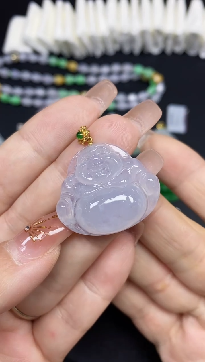 吊坠(不含链)18K金镶嵌翡翠佛公18K金扣镶嵌@@CMT1207-1