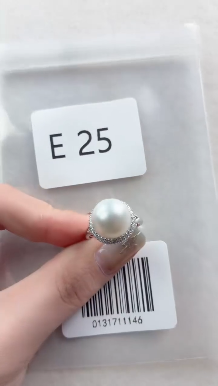 银S925镶嵌戒指海水珍珠E25
