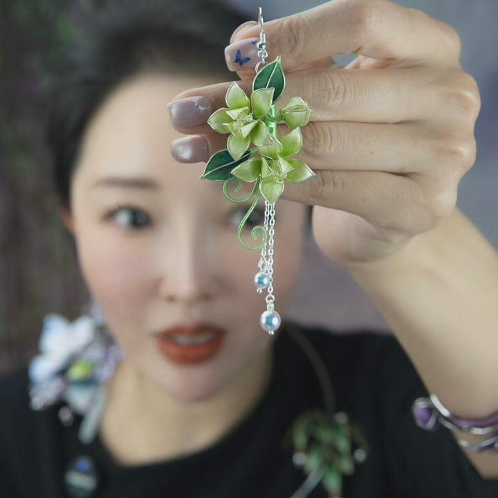 绒花茉莉花发夹耳环