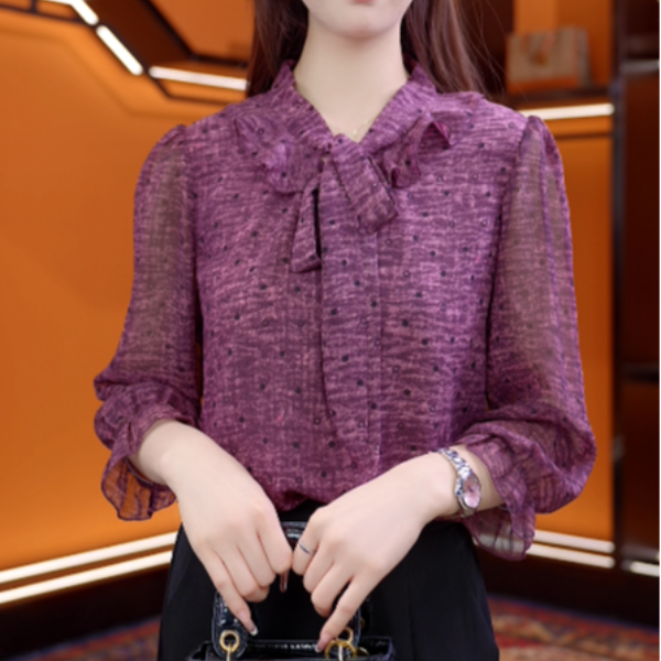 帝王紫波点-2025新款气质优雅衬衫时尚减龄洋气女士上衣-梦梦
